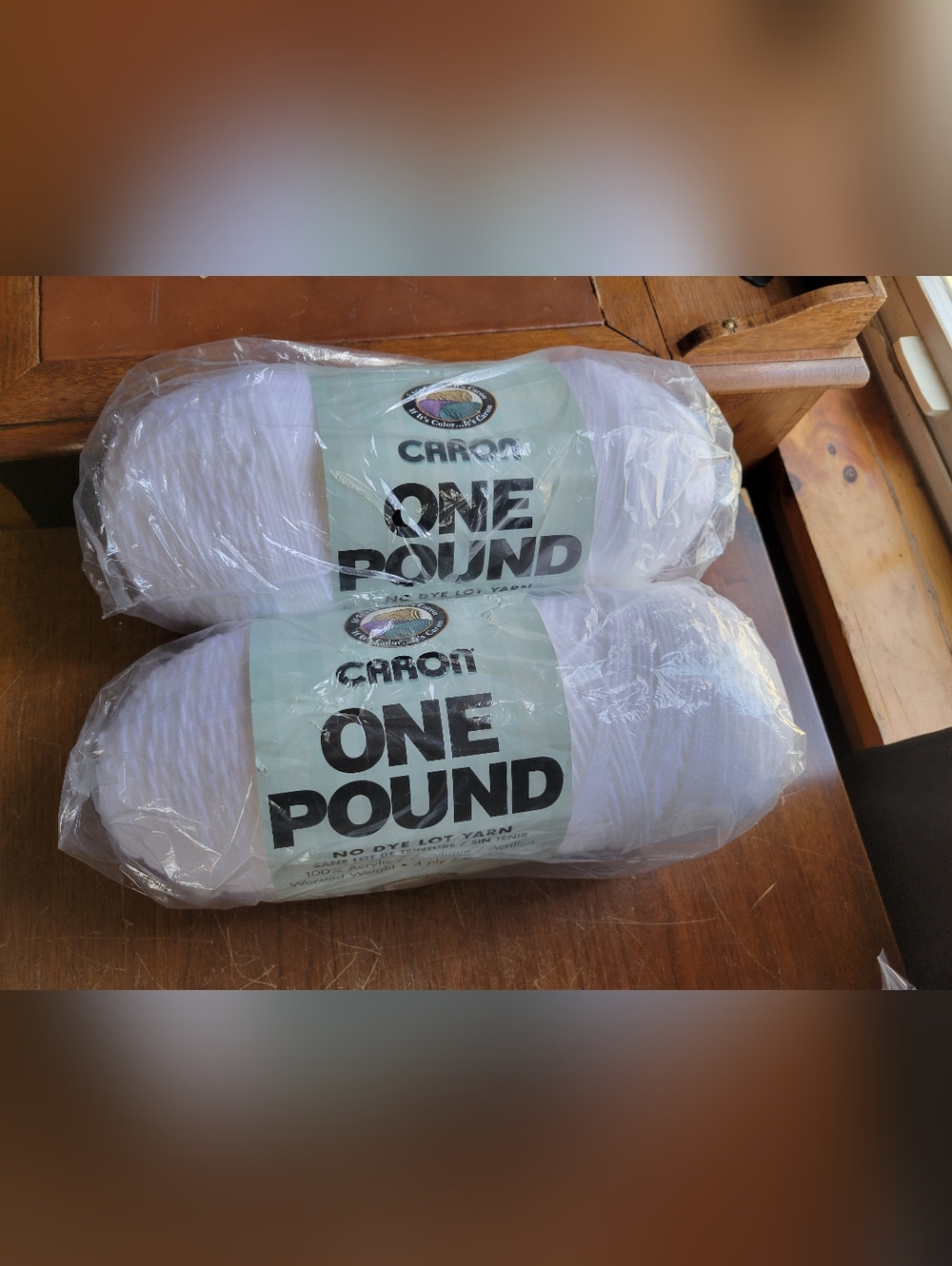 2 Skein Caron One Pound Yarn Bright White Acrylic Worsted Blanket Afghan #0501